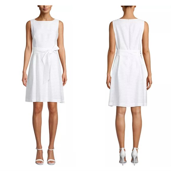 Anne Klein Sheer-Stripe Fit & Flare Dress - 6 - Picture 1 of 4